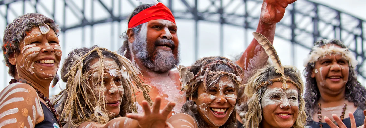 Indigenous dancers strike a pose during the Homeground festival - a major annual celebration of aboriginal culture.