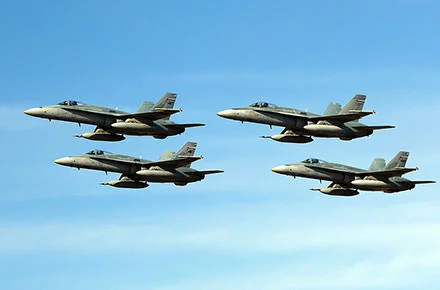 Australian Hornet fighter jets in formation at Australian Airshow